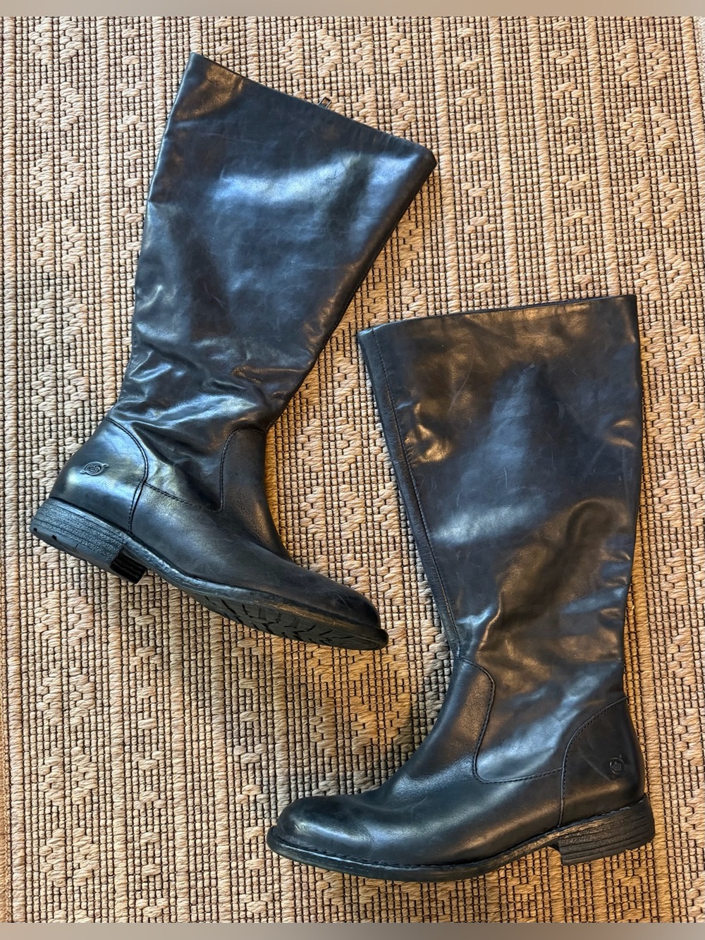Børn Black Leather Wide-Calf Riding Boots - Women's Size 8